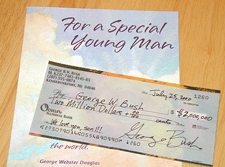 The donation and the card in which it arrived.